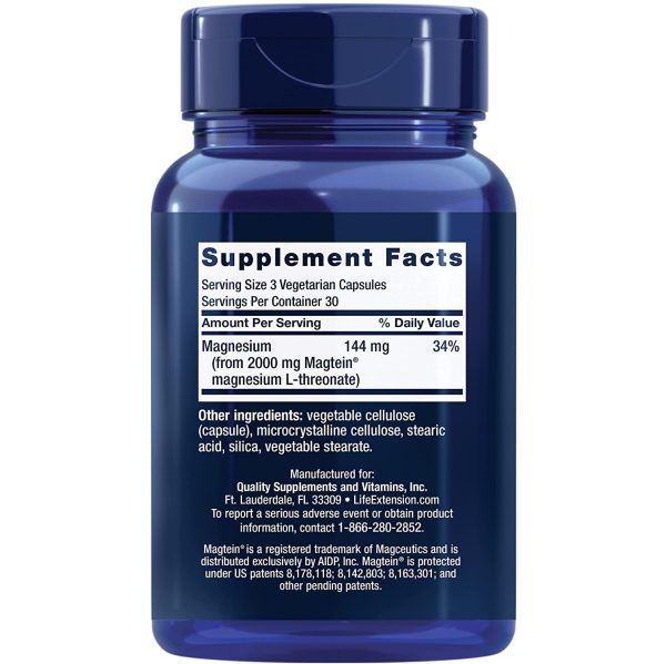 Life Extension Neuro-mag Magnesium L-threonate, Magnesium L-threonate, Brain Health, Memory & Attention, Gluten Free, Vegetarian, Non-GMO, 90 Vegetarian Capsules - Image 2