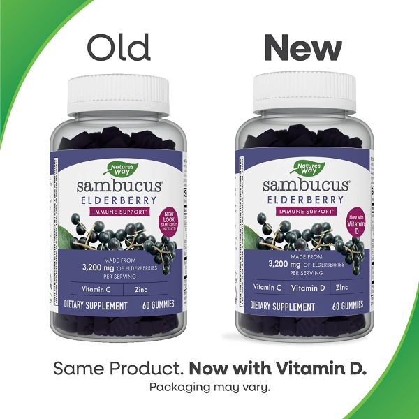 Nature’s Way Sambucus Elderberry Gummies, With Vitamin C, Vitamin D and Zinc, Immune Support for Kids and Adults*, 60 Gummies - Image 2