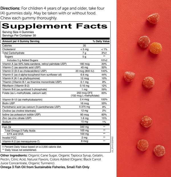 SmartyPants Kids Formula Daily Gummy Multivitamin: Vitamin C, D3, and Zinc for Immunity, Gluten Free, Omega 3 Fish Oil (DHA/EPA), Vitamin B6, Methyl B12, 120 Count (30 Day Supply) - Image 2