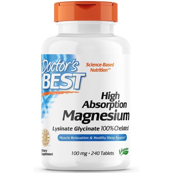 Doctor's Best High Absorption Magnesium Glycinate Lysinate, 100% Chelated, Non-GMO, Vegan, Gluten & Soy Free, 100 mg, 240 Count